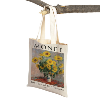 Monet Picasso Papagal Fluture Munte Geantă de cumpărături Dublu imprimeu Eco Casual Nordic Genți de cumpărături Lady Canvas Tote Genți de mână pentru femei
