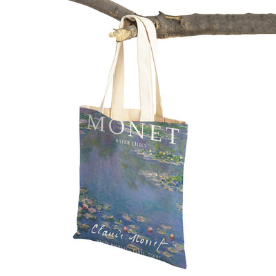 Monet Picasso Papagal Fluture Munte Geantă de cumpărături Dublu imprimeu Eco Casual Nordic Genți de cumpărături Lady Canvas Tote Genți de mână pentru femei