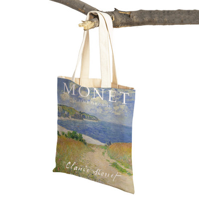 Monet Picasso Papagal Fluture Munte Geantă de cumpărături Dublu imprimeu Eco Casual Nordic Genți de cumpărături Lady Canvas Tote Genți de mână pentru femei
