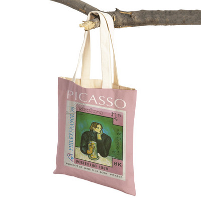 Monet Picasso Papagal Fluture Munte Geantă de cumpărături Dublu imprimeu Eco Casual Nordic Genți de cumpărături Lady Canvas Tote Genți de mână pentru femei