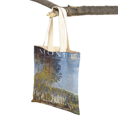 Monet Picasso Papagal Fluture Munte Geantă de cumpărături Dublu imprimeu Eco Casual Nordic Genți de cumpărături Lady Canvas Tote Genți de mână pentru femei