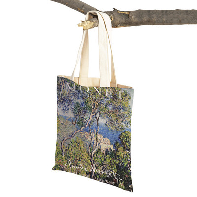 Monet Picasso Papagal Fluture Munte Geantă de cumpărături Dublu imprimeu Eco Casual Nordic Genți de cumpărături Lady Canvas Tote Genți de mână pentru femei