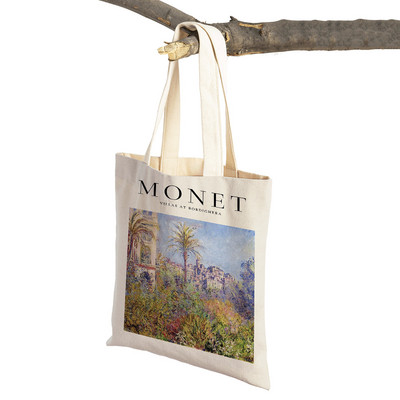 Monet Picasso Papagal Fluture Munte Geantă de cumpărături Dublu imprimeu Eco Casual Nordic Genți de cumpărături Lady Canvas Tote Genți de mână pentru femei