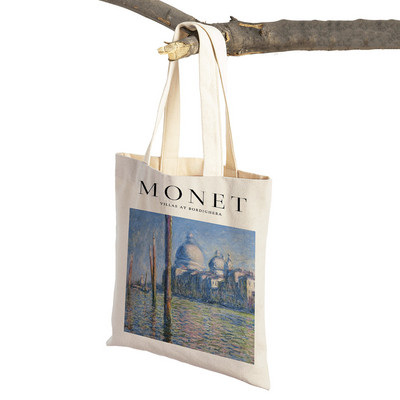 Monet Picasso Papagal Fluture Munte Geantă de cumpărături Dublu imprimeu Eco Casual Nordic Genți de cumpărături Lady Canvas Tote Genți de mână pentru femei