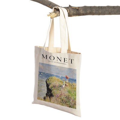 Monet Picasso Papagal Fluture Munte Geantă de cumpărături Dublu imprimeu Eco Casual Nordic Genți de cumpărături Lady Canvas Tote Genți de mână pentru femei