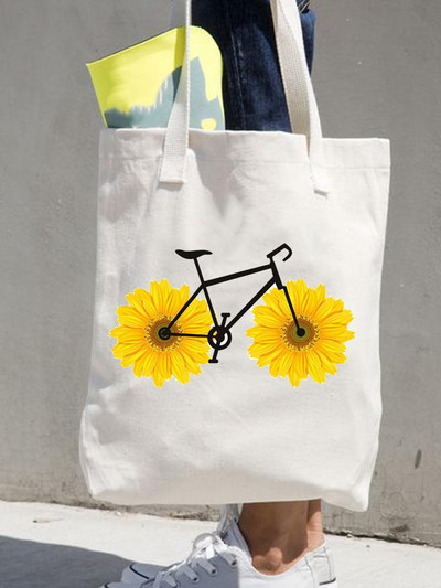 Дамски щампи Shopper Ежедневни дамски чанти за пазаруване Женска мода през рамо в стил 90-те Цветя и цветя за момичета Графична платнена чанта