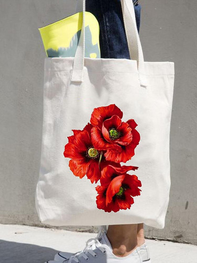 Дамски щампи Shopper Ежедневни дамски чанти за пазаруване Женска мода през рамо в стил 90-те Цветя и цветя за момичета Графична платнена чанта