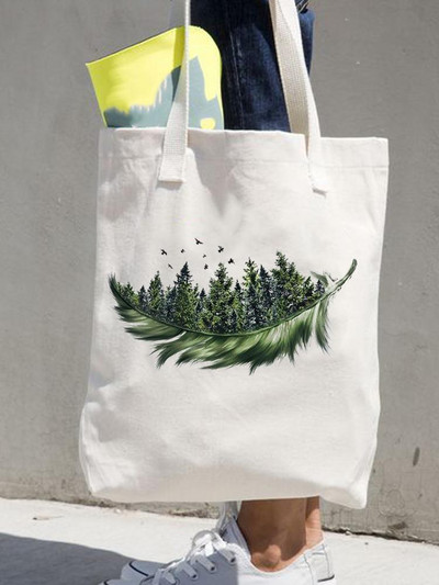 Дамски щампи Shopper Ежедневни дамски чанти за пазаруване Женска мода през рамо в стил 90-те Цветя и цветя за момичета Графична платнена чанта