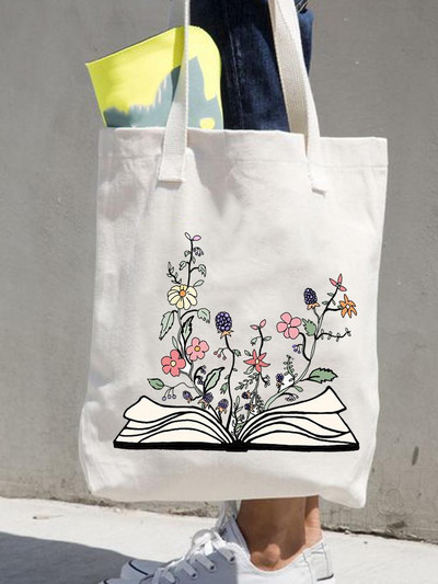 Дамски щампи Shopper Ежедневни дамски чанти за пазаруване Женска мода през рамо в стил 90-те Цветя и цветя за момичета Графична платнена чанта