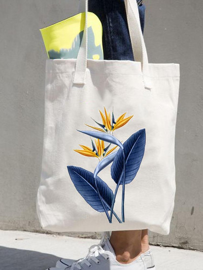 Дамски щампи Shopper Ежедневни дамски чанти за пазаруване Женска мода през рамо в стил 90-те Цветя и цветя за момичета Графична платнена чанта