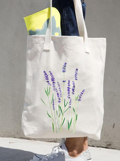 Дамски щампи Shopper Ежедневни дамски чанти за пазаруване Женска мода през рамо в стил 90-те Цветя и цветя за момичета Графична платнена чанта