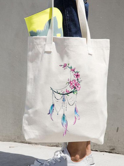 Дамски щампи Shopper Ежедневни дамски чанти за пазаруване Женска мода през рамо в стил 90-те Цветя и цветя за момичета Графична платнена чанта