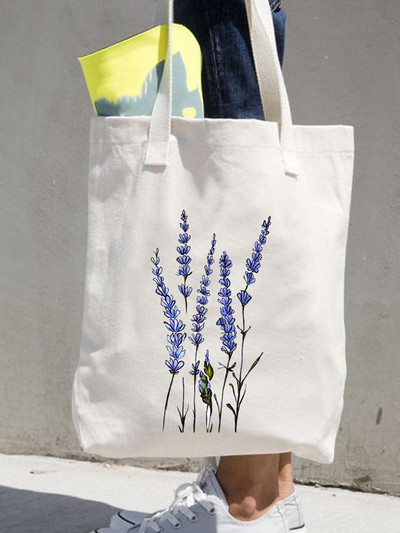 Дамски щампи Shopper Ежедневни дамски чанти за пазаруване Женска мода през рамо в стил 90-те Цветя и цветя за момичета Графична платнена чанта