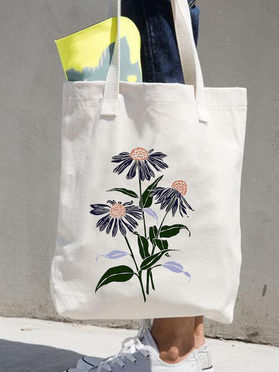 Дамски щампи Shopper Ежедневни дамски чанти за пазаруване Женска мода през рамо в стил 90-те Цветя и цветя за момичета Графична платнена чанта