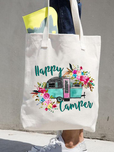 Дамски щампи Shopper Ежедневни дамски чанти за пазаруване Женска мода през рамо в стил 90-те Цветя и цветя за момичета Графична платнена чанта