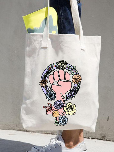 Дамски щампи Shopper Ежедневни дамски чанти за пазаруване Женска мода през рамо в стил 90-те Цветя и цветя за момичета Графична платнена чанта