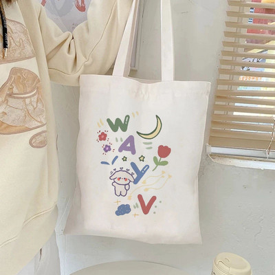 Új Harajuku Canvas Tote Bag Kpop Group Shopper válltáskák Tuisyen Sekolah Tandíjtáska Női kézitáskák Bolso Lona