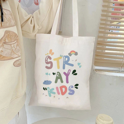 Új Harajuku Canvas Tote Bag Kpop Group Shopper válltáskák Tuisyen Sekolah Tandíjtáska Női kézitáskák Bolso Lona