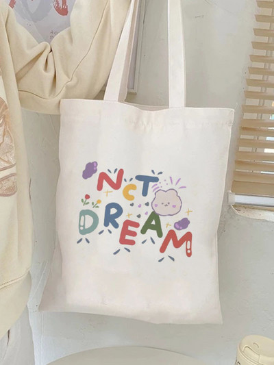 Új Harajuku Canvas Tote Bag Kpop Group Shopper válltáskák Tuisyen Sekolah Tandíjtáska Női kézitáskák Bolso Lona