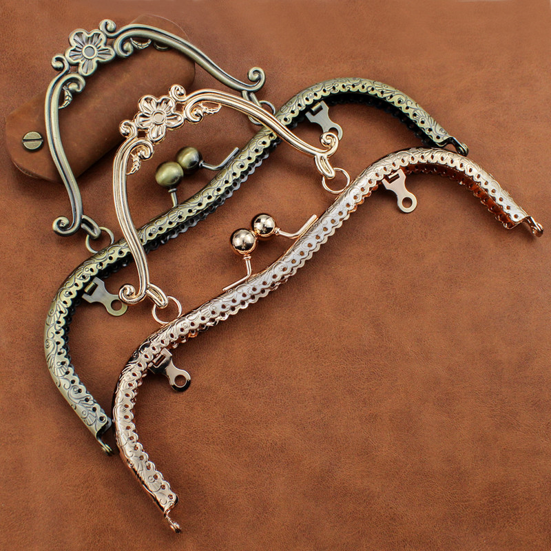 20,5 cm Retro dombornyomásos virág arany fém csók vödör pénztárca keret táskákhoz Fogantyús kapcs a táskához barkács kiegészítők