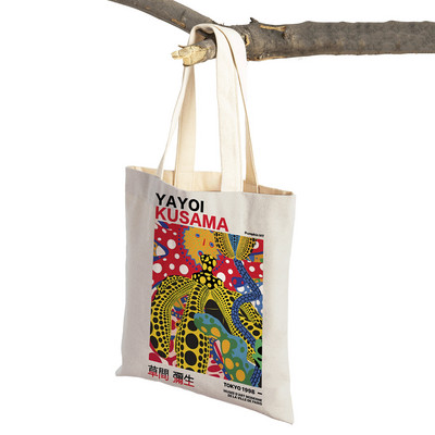 Japán Yayoi Kusama színes pöttyös digitális szupermarket vásárlói táska hordtáska kézitáska Rajzfilm hölgy újrahasználható bevásárlótáskák