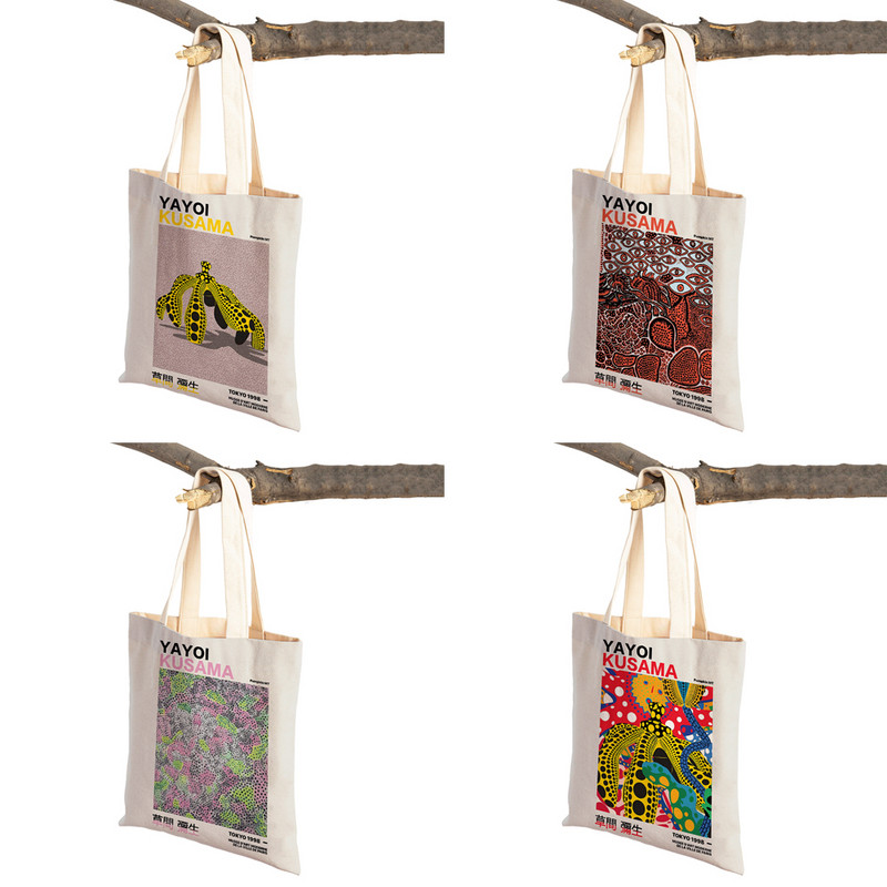 Japán Yayoi Kusama színes pöttyös digitális szupermarket vásárlói táska hordtáska kézitáska Rajzfilm hölgy újrahasználható bevásárlótáskák