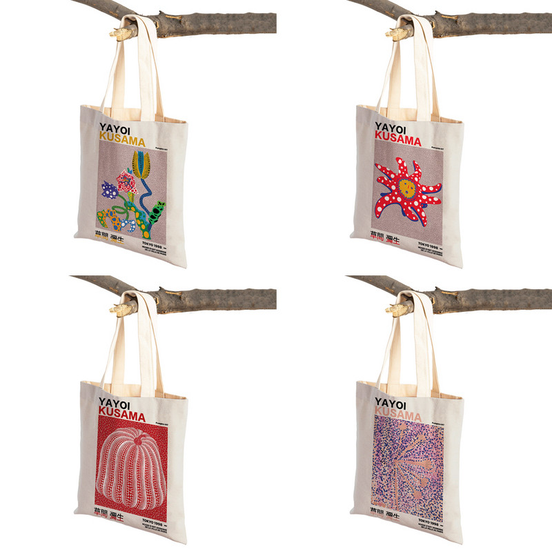 Japán Yayoi Kusama színes pöttyös digitális szupermarket vásárlói táska hordtáska kézitáska Rajzfilm hölgy újrahasználható bevásárlótáskák