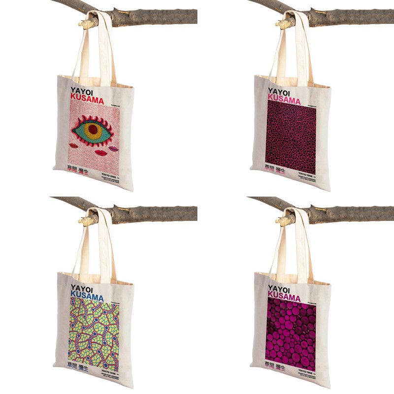 Japán Yayoi Kusama színes pöttyös digitális szupermarket vásárlói táska hordtáska kézitáska Rajzfilm hölgy újrahasználható bevásárlótáskák