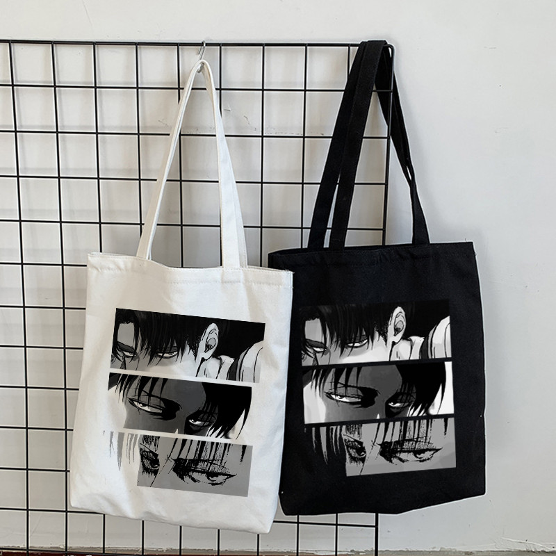 Geantă cadou din pânză Titans Attack, geantă de umăr de mare capacitate Harajuku pentru femei, genți de cumpărături cu desene animate negru Ulzzang pentru femei