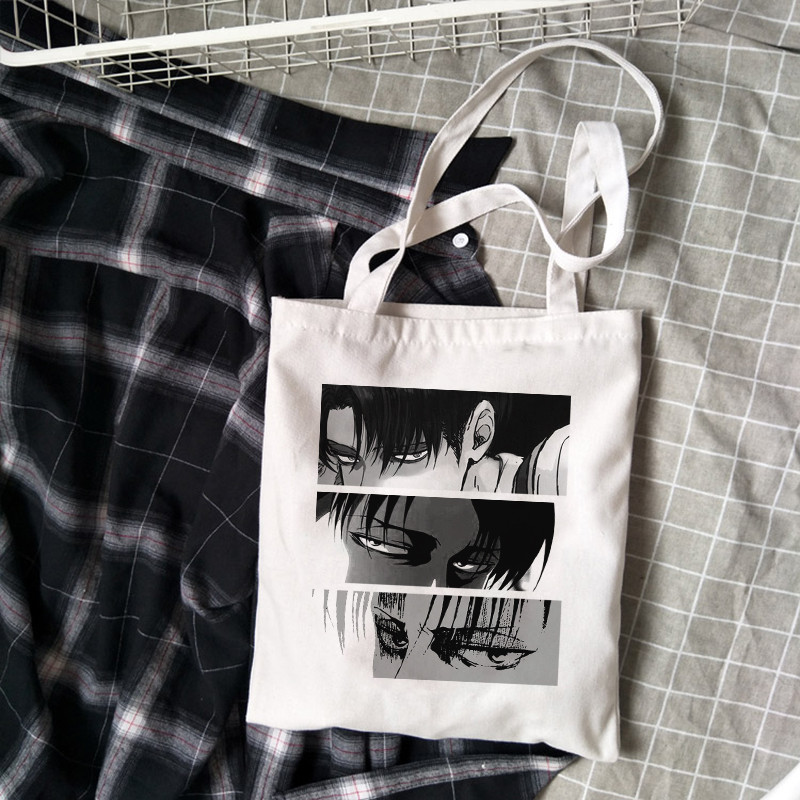 Geantă cadou din pânză Titans Attack, geantă de umăr de mare capacitate Harajuku pentru femei, genți de cumpărături cu desene animate negru Ulzzang pentru femei