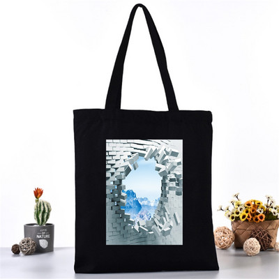 Női hordtáska vászontáska váll bevásárlótáskák divatos 3D nyomtatás szervező élelmiszerbolt vásárló kézitáska iskolai könyvcsomag lányoknak