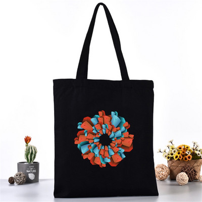 Női hordtáska vászontáska váll bevásárlótáskák divatos 3D nyomtatás szervező élelmiszerbolt vásárló kézitáska iskolai könyvcsomag lányoknak