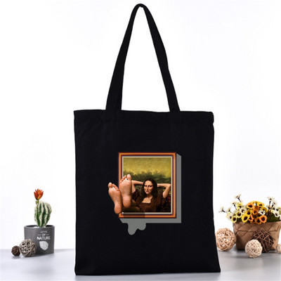 Női hordtáska vászontáska váll bevásárlótáskák divatos 3D nyomtatás szervező élelmiszerbolt vásárló kézitáska iskolai könyvcsomag lányoknak