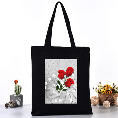 Női hordtáska vászontáska váll bevásárlótáskák divatos 3D nyomtatás szervező élelmiszerbolt vásárló kézitáska iskolai könyvcsomag lányoknak