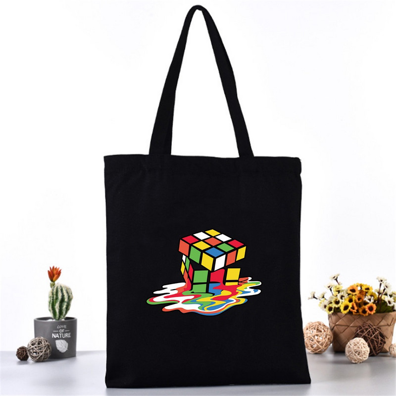 Női hordtáska vászontáska váll bevásárlótáskák divatos 3D nyomtatás szervező élelmiszerbolt vásárló kézitáska iskolai könyvcsomag lányoknak