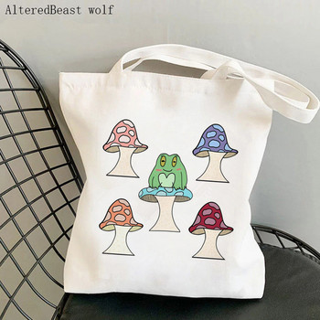 Дамска пазарска чанта Frog Mushroom Moon Printed Kawaii Bag Harajuku Shopping Canvas Shopper Bag Дамска чанта за момиче Tote Shoulder Lady Bag