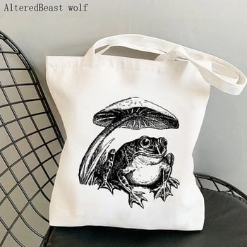 Дамска пазарска чанта Frog Mushroom Moon Printed Kawaii Bag Harajuku Shopping Canvas Shopper Bag Дамска чанта за момиче Tote Shoulder Lady Bag