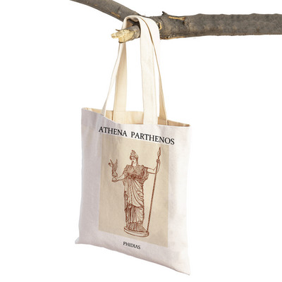 Vintage David Milo Athena Statuie Femeie abstractă Genți de cumpărături Pliabile Pânză Nordic Travel Tote Geanta de mână Supermarket Shopper Bag