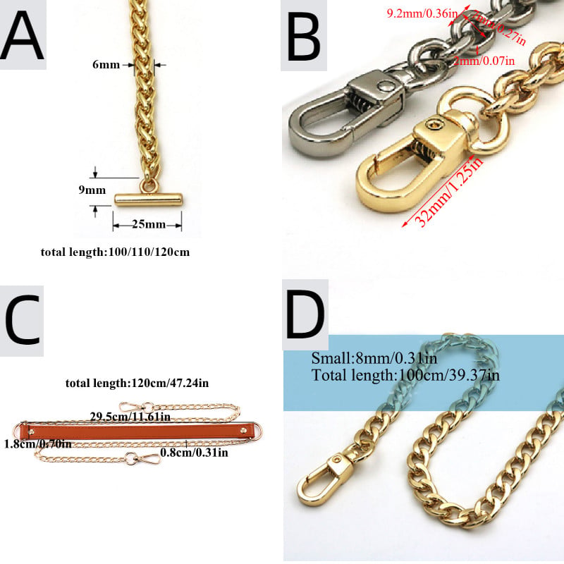 Kovový retiazkový popruh na kabelky, DIY rúčky, crossbody doplnky pre kabelky, luxusná značka, odnímateľný náhradný retiazkový popruh na kabelku