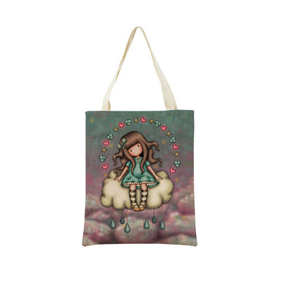 Miela mergaitė su dvipusiu spausdinimu Prekybos centro pirkinių krepšys Ekologiškas sulankstomas studentų knygelė Miela moteriška rankinė lauke
