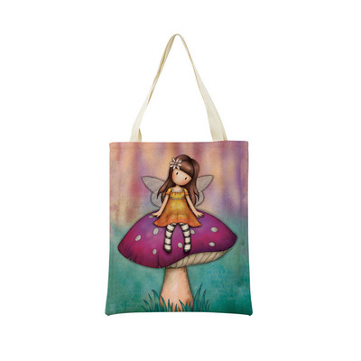 Miela mergaitė su dvipusiu spausdinimu Prekybos centro pirkinių krepšys Ekologiškas sulankstomas studentų knygelė Miela moteriška rankinė lauke