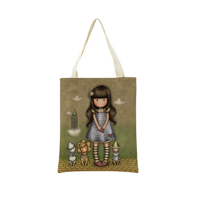 Miela mergaitė su dvipusiu spausdinimu Prekybos centro pirkinių krepšys Ekologiškas sulankstomas studentų knygelė Miela moteriška rankinė lauke
