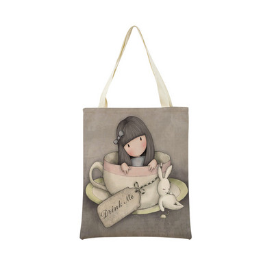 Miela mergaitė su dvipusiu spausdinimu Prekybos centro pirkinių krepšys Ekologiškas sulankstomas studentų knygelė Miela moteriška rankinė lauke