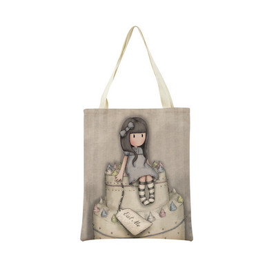 Miela mergaitė su dvipusiu spausdinimu Prekybos centro pirkinių krepšys Ekologiškas sulankstomas studentų knygelė Miela moteriška rankinė lauke