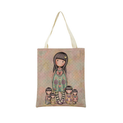 Miela mergaitė su dvipusiu spausdinimu Prekybos centro pirkinių krepšys Ekologiškas sulankstomas studentų knygelė Miela moteriška rankinė lauke