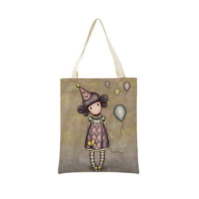 Miela mergaitė su dvipusiu spausdinimu Prekybos centro pirkinių krepšys Ekologiškas sulankstomas studentų knygelė Miela moteriška rankinė lauke