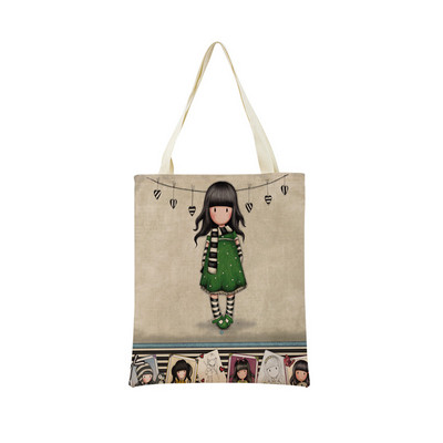 Miela mergaitė su dvipusiu spausdinimu Prekybos centro pirkinių krepšys Ekologiškas sulankstomas studentų knygelė Miela moteriška rankinė lauke