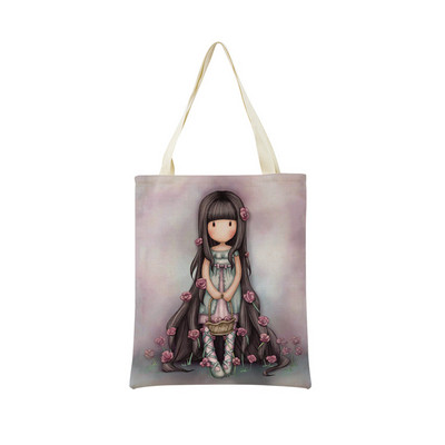 Miela mergaitė su dvipusiu spausdinimu Prekybos centro pirkinių krepšys Ekologiškas sulankstomas studentų knygelė Miela moteriška rankinė lauke