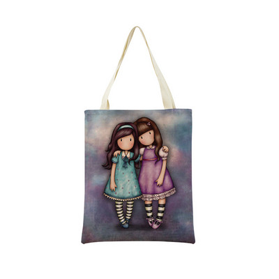 Miela mergaitė su dvipusiu spausdinimu Prekybos centro pirkinių krepšys Ekologiškas sulankstomas studentų knygelė Miela moteriška rankinė lauke