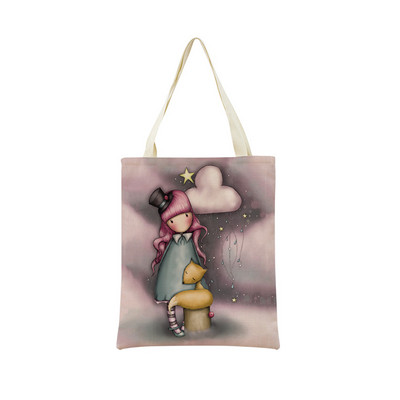 Miela mergaitė su dvipusiu spausdinimu Prekybos centro pirkinių krepšys Ekologiškas sulankstomas studentų knygelė Miela moteriška rankinė lauke